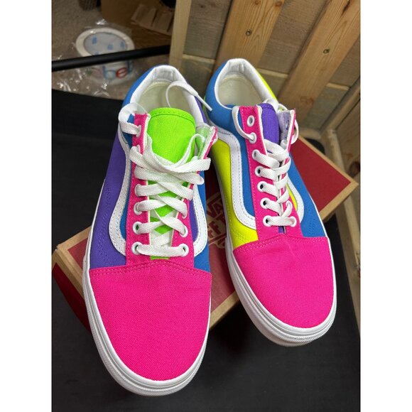 Vans Old Skool Mens Shoes 10 Neon Color Block Canvas & Suede Sneakers - Picture 5 of 11